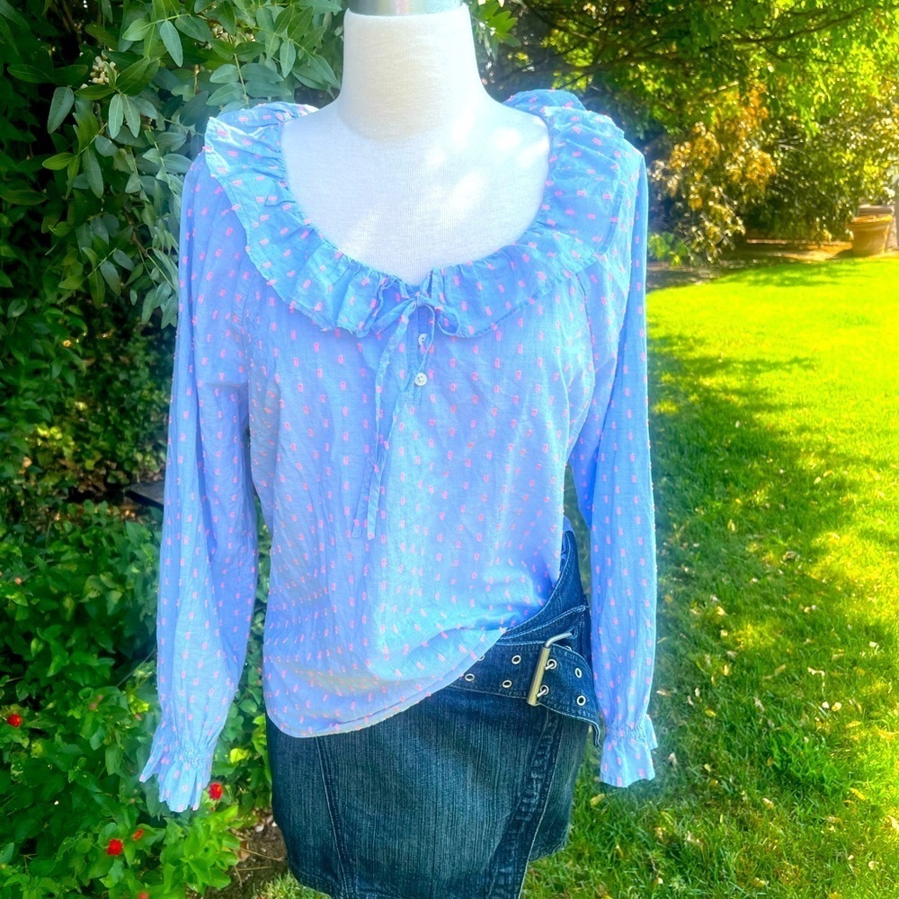 J..CREW Light Blue Blouse with🌸 Pink Accents - Picture 6 of 8